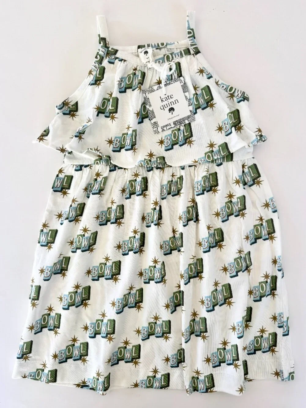 Kate Quinn 4T Girls Dress NWT Retro Bowl Print Tank Style Organic Cotton